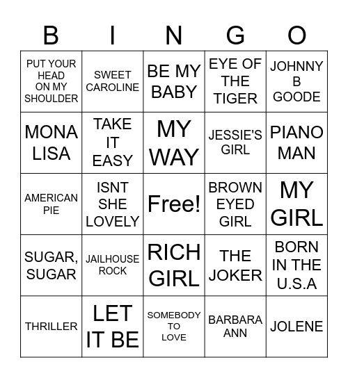 Music Bingo Card