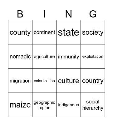 AZ/US Vocab Bingo #1 Bingo Card