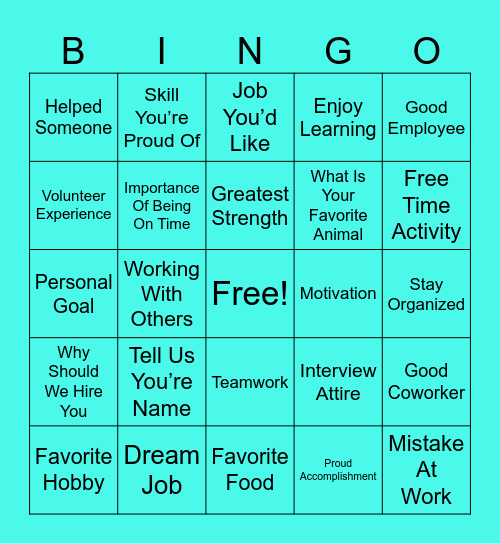 Interview Bingo Card