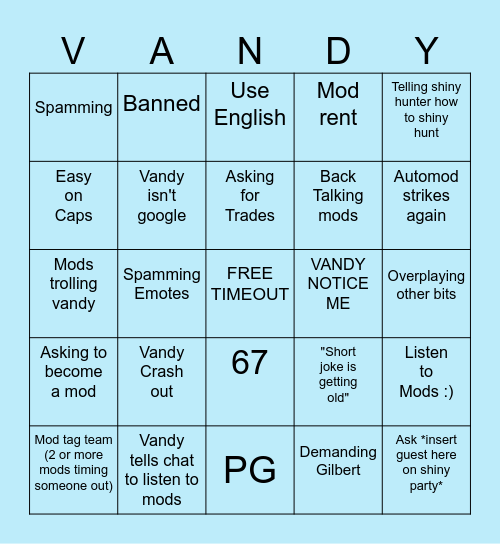 Vandy Mod BINGO Card