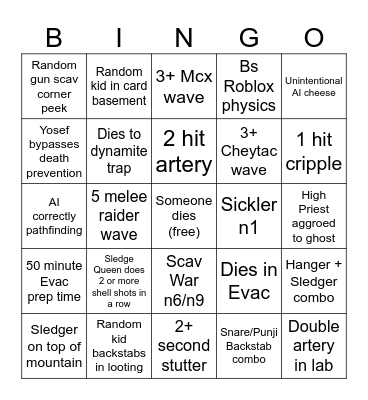 Decaying Winter Bingo Card