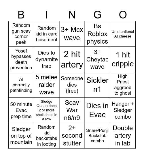 Decaying Winter Bingo Card
