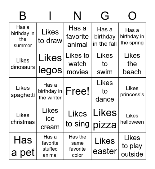 Friend Bingo Card