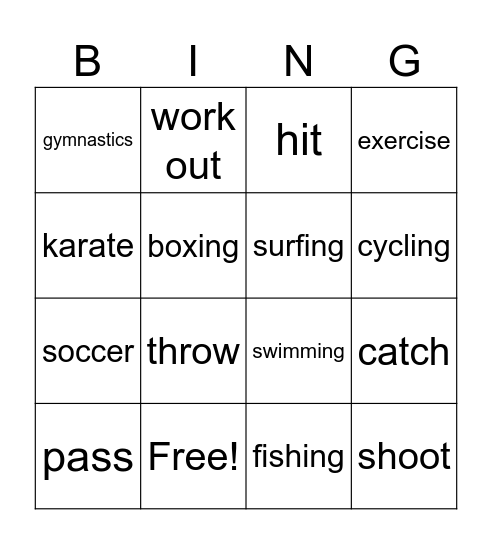 Sports Bingo Card