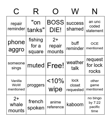 SURELY CROWN 1 Bingo Card