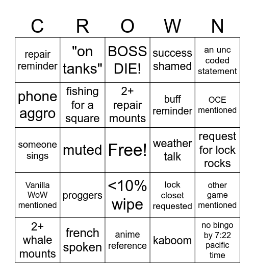 SURELY CROWN 1 Bingo Card