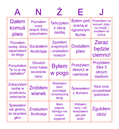 Polandrock 2026 Bingo Card