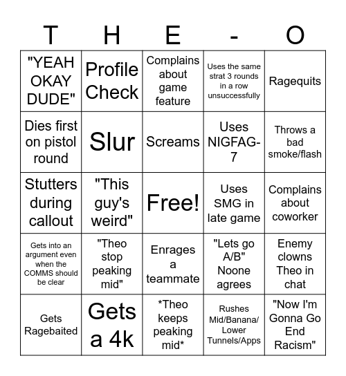 Therion's Big Gay Counter-Strike Extravaganza Bingo Card