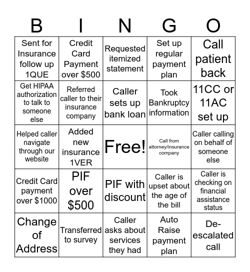 Payment Services Department Bingo Card