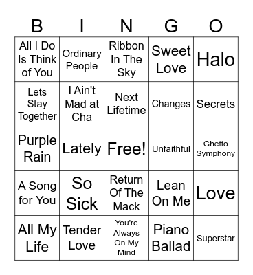 Songs With Beautiful Piano Intros Bingo Card