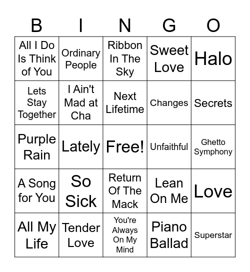 Songs With Beautiful Piano Intros Bingo Card