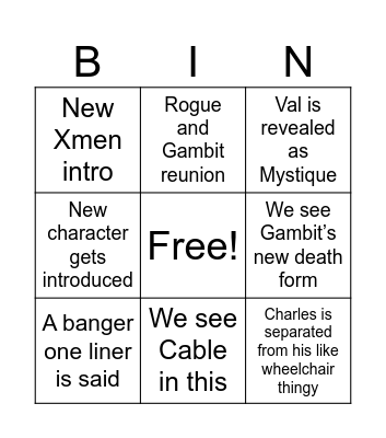 XMEN Bingo Card