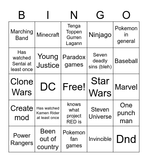 Tyler Bingo Card