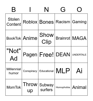 Tik Tok Bingo Card
