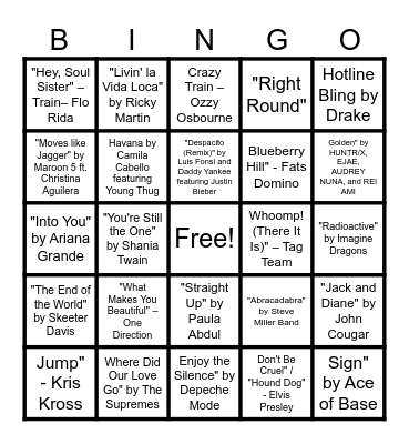 SALMON ARM CAMPING RESORT MUSIC Bingo Card