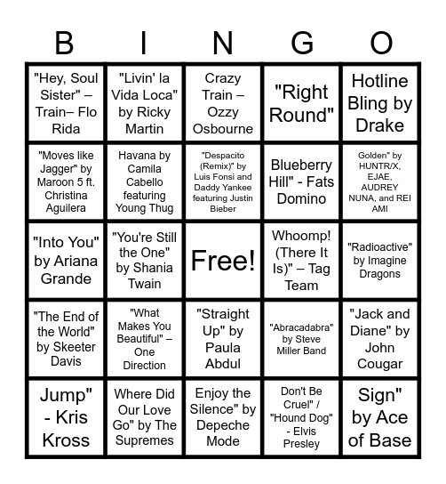 SALMON ARM CAMPING RESORT MUSIC Bingo Card