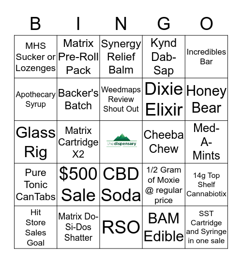 The Dispensary Budtender Bingo Card