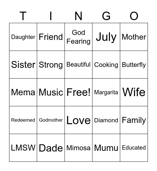 MUMU'S, MIMOSA'S & MARGARITA'S Bingo Card