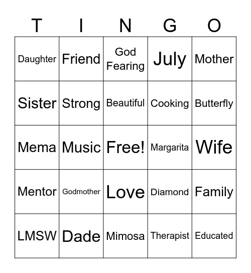 MUMU'S, MIMOSA'S & MARGARITA'S Bingo Card