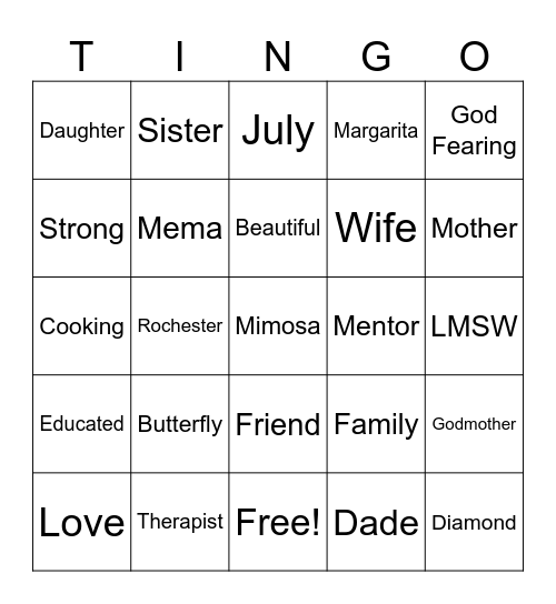 MUMU'S, MIMOSA'S & MARGARITA'S Bingo Card
