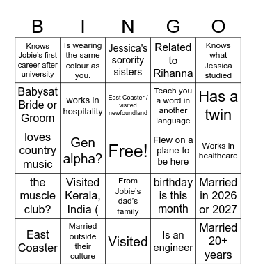 Wedding BINGO Card