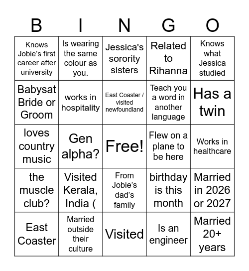 Wedding BINGO Card