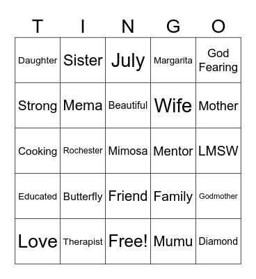 MUMU'S, MIMOSA'S & MARGARITA'S Bingo Card