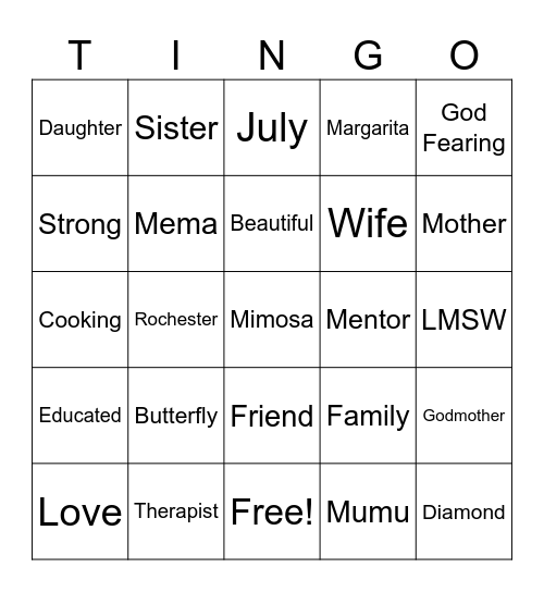 MUMU'S, MIMOSA'S & MARGARITA'S Bingo Card