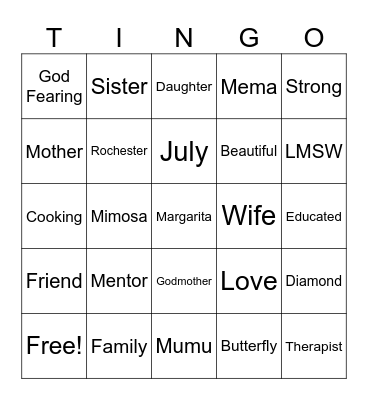 MUMU'S, MIMOSA'S & MARGARITA'S Bingo Card