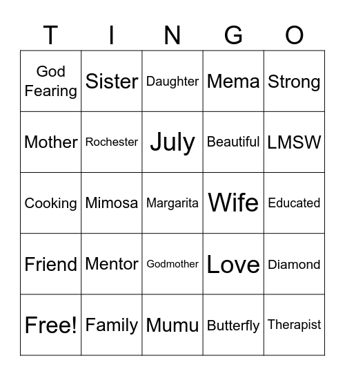MUMU'S, MIMOSA'S & MARGARITA'S Bingo Card