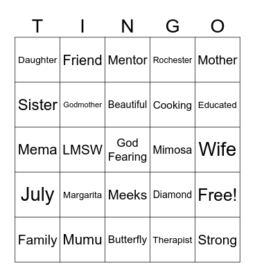 MUMU'S, MIMOSA'S & MARGARITA'S Bingo Card