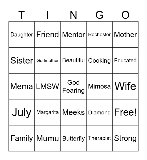 MUMU'S, MIMOSA'S & MARGARITA'S Bingo Card
