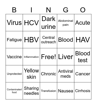 Hepatitis Bingo Card