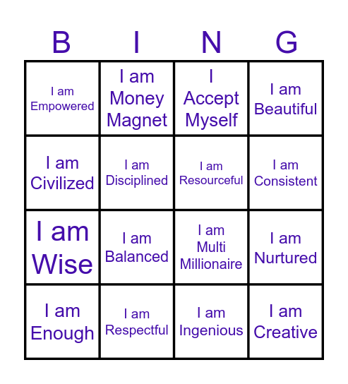 H E A L I N G   A F F I R M A T I O N S Bingo Card