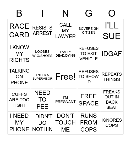BODYCAM BINGO Card