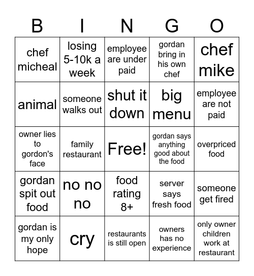 Untitled Bingo Card