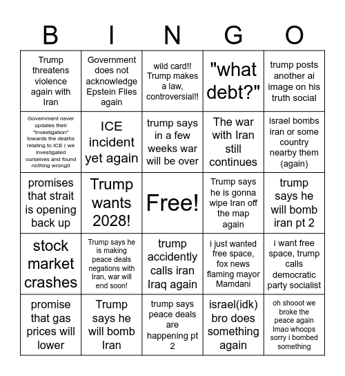 7/29/2026 check back in 1 week! Bingo Card