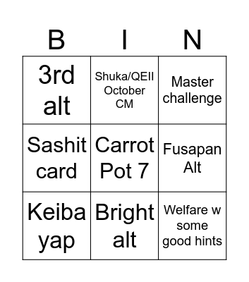 Summer Event Bingo Card