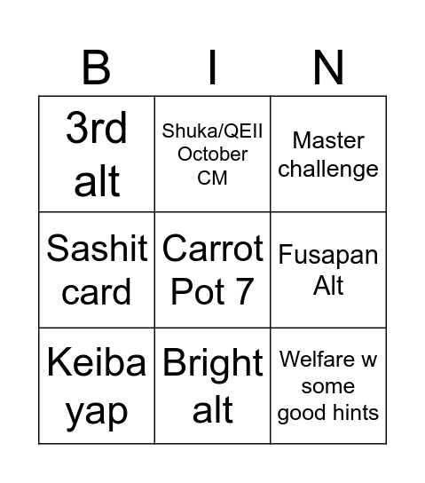 Summer Event Bingo Card