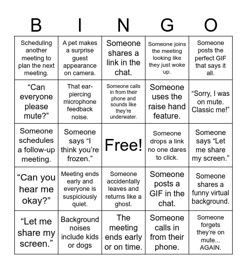 MS Teams Bingo Card