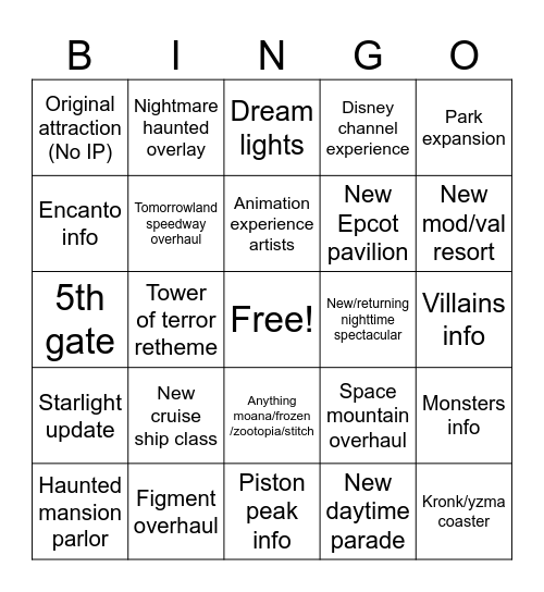D23 Bingo Card