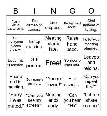 MS Teams Bingo Card