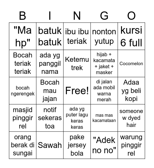 Train to jogja pt 2 Bingo Card