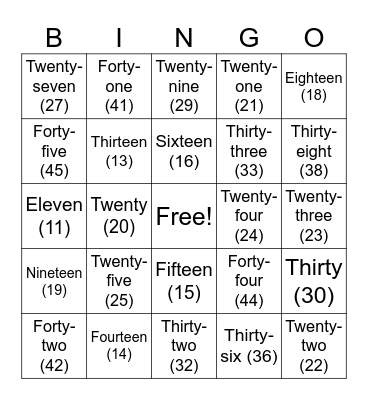 Bingo numbers and letters Bingo Card