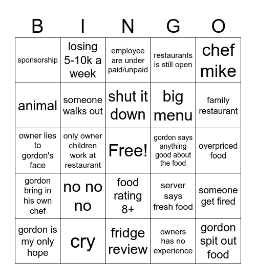 Untitled Bingo Card