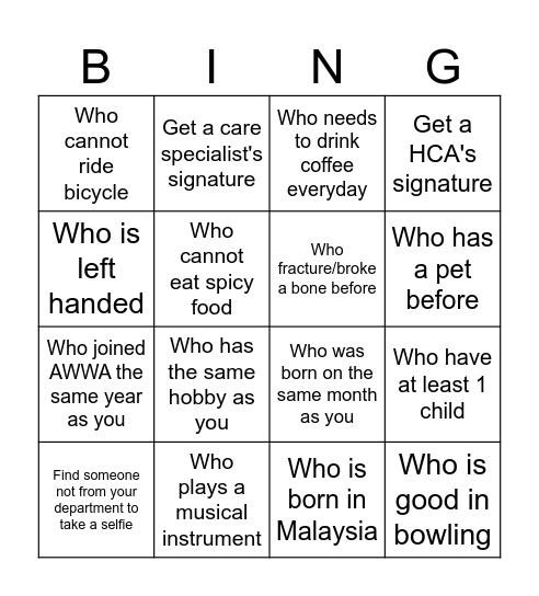 Care Staff Day Bingo Card