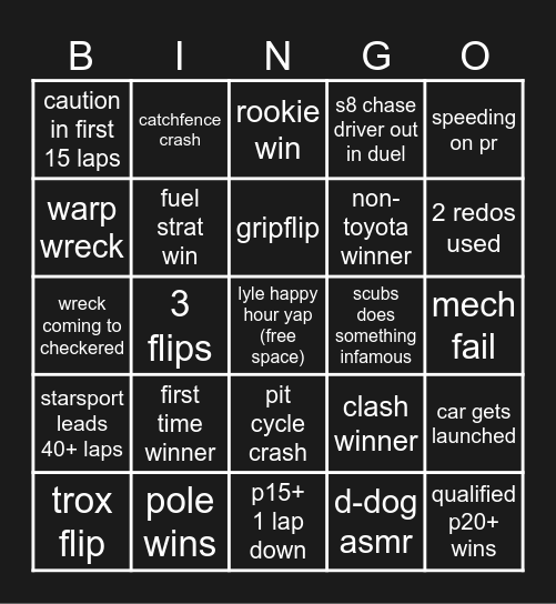 BPNR S9 Daytona Bingo Card
