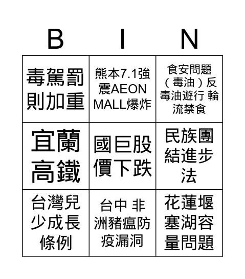 ２０６公民咖啡館 Bingo Card