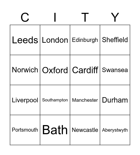 City Bingo! Bingo Card