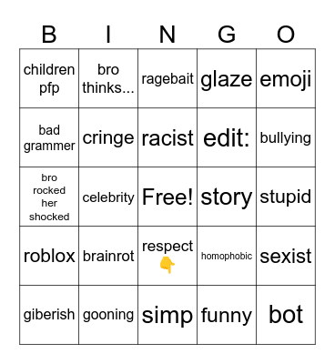yt shorts bingo Card